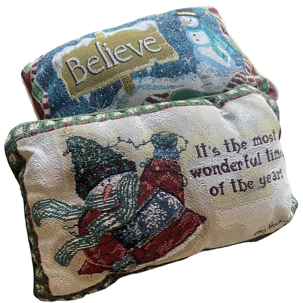 Vintage Holiday Snowman Believe Throw Pillow